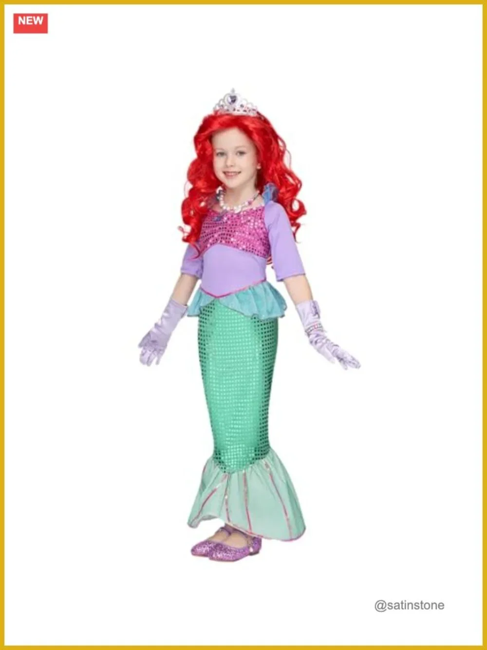 Girls Sequin Mermaid Costume Dress Set with Wig and Accessories Halloween